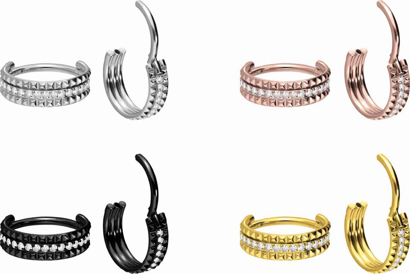 PIERCINGLINE Piercing-Set Titan Segmentring Clicker NIETEN + EINGEFASSTE KRISTALLE (Clicker / 1 Stk) von PIERCINGLINE