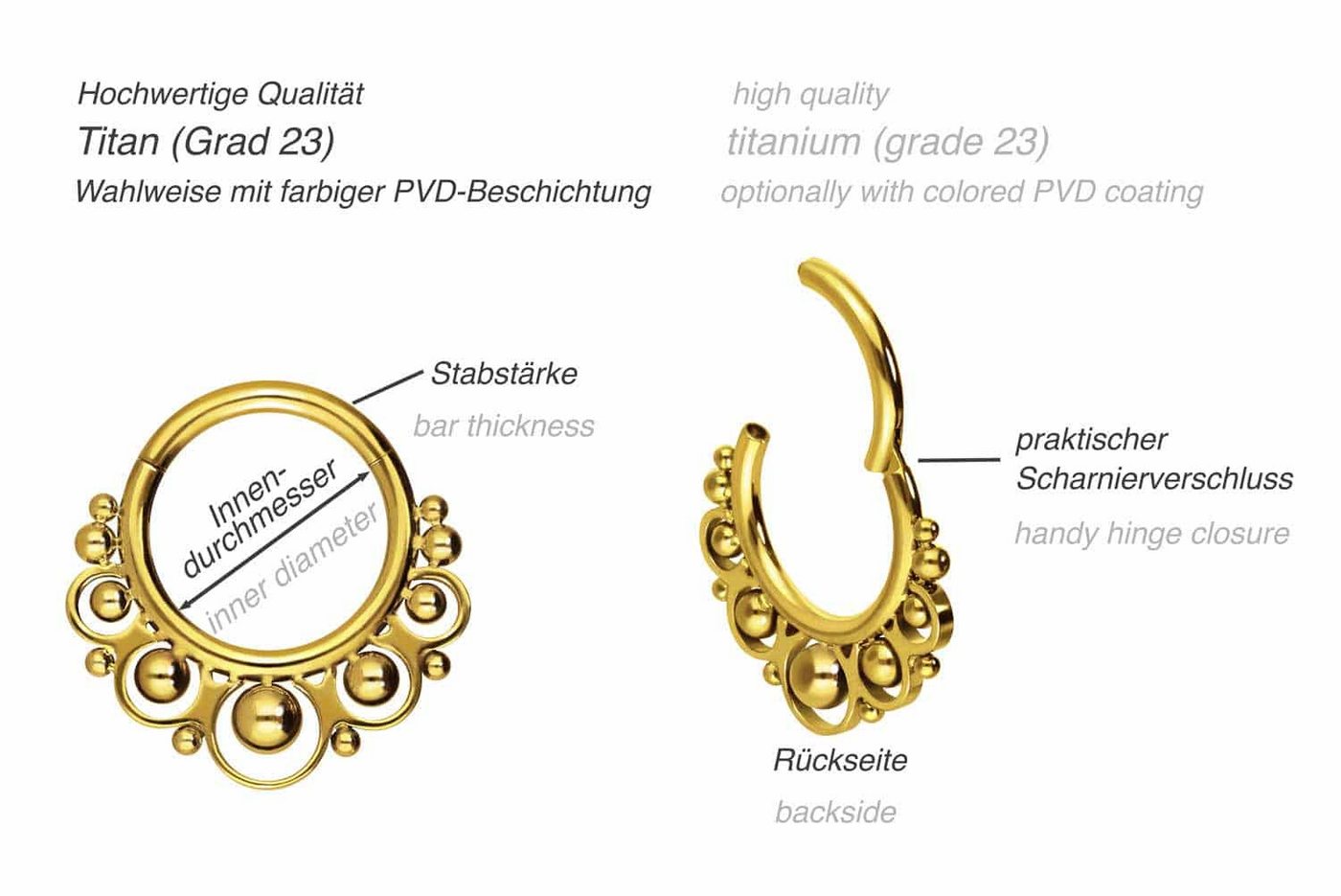 PIERCINGLINE Piercing-Set Titan Segmentring Clicker ORIENTALISCHES DESIGN (Clicker / 1 Stk) von PIERCINGLINE