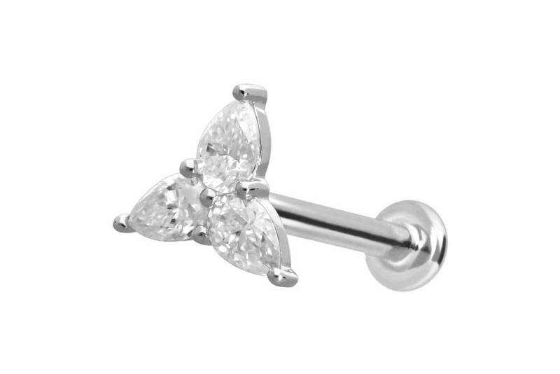 PIERCINGLINE Piercing-Set 14 Karat Gold Labret mit Innengewinde MOISSANIT-BLUME (Labrets) von PIERCINGLINE