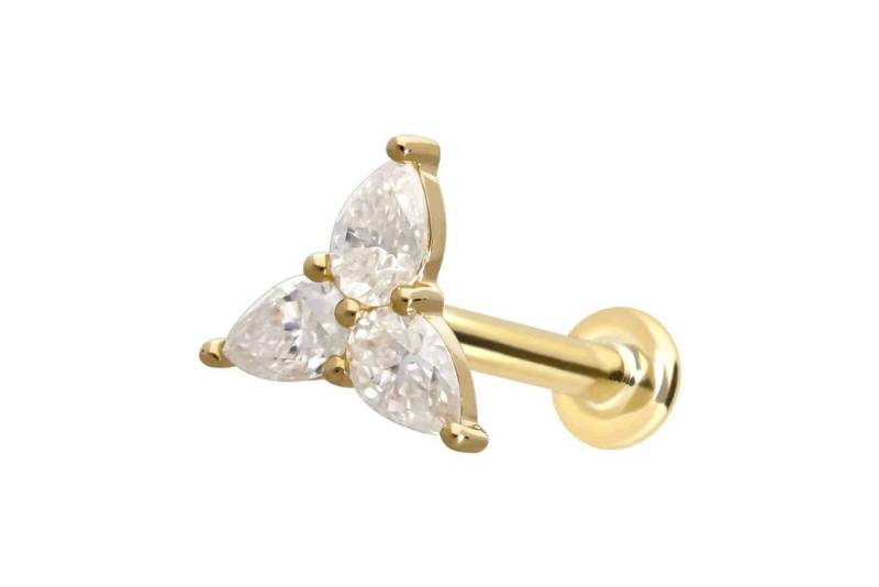 PIERCINGLINE Piercing-Set 14 Karat Gold Labret mit Innengewinde MOISSANIT-BLUME (Labrets) von PIERCINGLINE