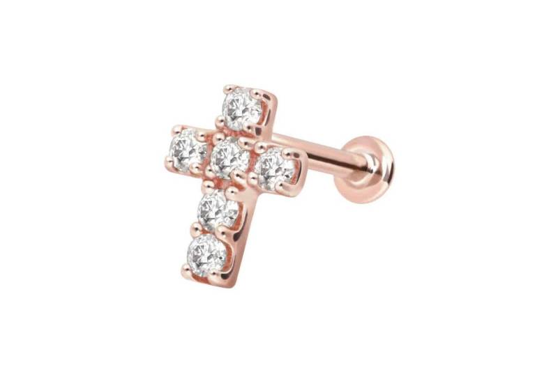 PIERCINGLINE Piercing-Set 14 Karat Gold Labret mit Innengewinde MOISSANIT-KREUZ (Labrets / 1 Stk) von PIERCINGLINE