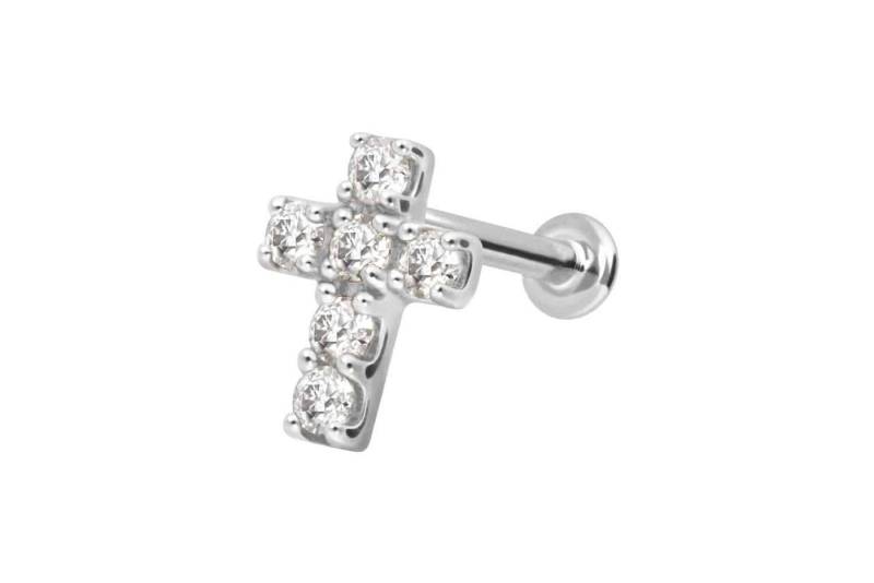 PIERCINGLINE Piercing-Set 14 Karat Gold Labret mit Innengewinde MOISSANIT-KREUZ (Labrets / 1 Stk) von PIERCINGLINE