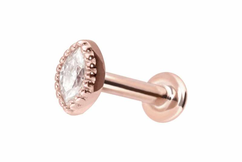 PIERCINGLINE Piercing-Set 14 Karat Gold Labret mit Innengewinde MOISSANIT-OVAL (Labrets / 1 Stk) von PIERCINGLINE