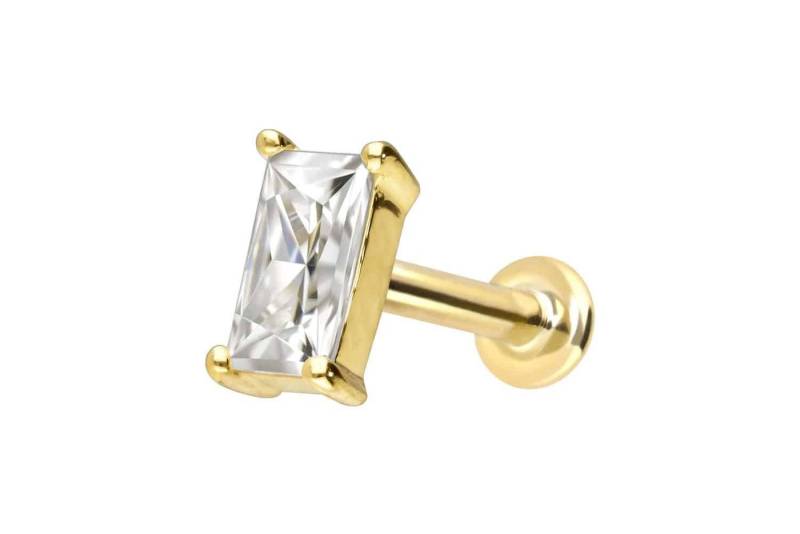PIERCINGLINE Piercing-Set 14 Karat Gold Labret mit Innengewinde MOISSANIT-RECHTECK (Labrets / 1 Stk) von PIERCINGLINE