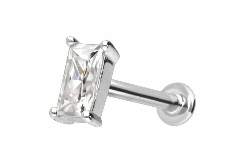 PIERCINGLINE Piercing-Set 14 Karat Gold Labret mit Innengewinde MOISSANIT-RECHTECK (Labrets / 1 Stk) von PIERCINGLINE