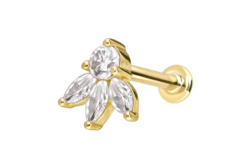 PIERCINGLINE Piercing-Set 14 Karat Gold Labret mit Push Fit MOISSANIT-LOTUSBLÜTE (Labrets / 1 Stk) von PIERCINGLINE