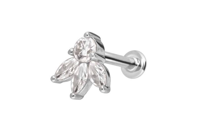 PIERCINGLINE Piercing-Set 14 Karat Gold Labret mit Push Fit MOISSANIT-LOTUSBLÜTE (Labrets / 1 Stk) von PIERCINGLINE