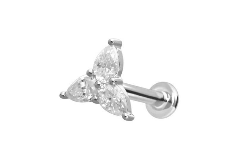 PIERCINGLINE Piercing-Set 14 Karat Gold Labret mit Push Fit MOISSANIT-BLUME (Labrets) von PIERCINGLINE