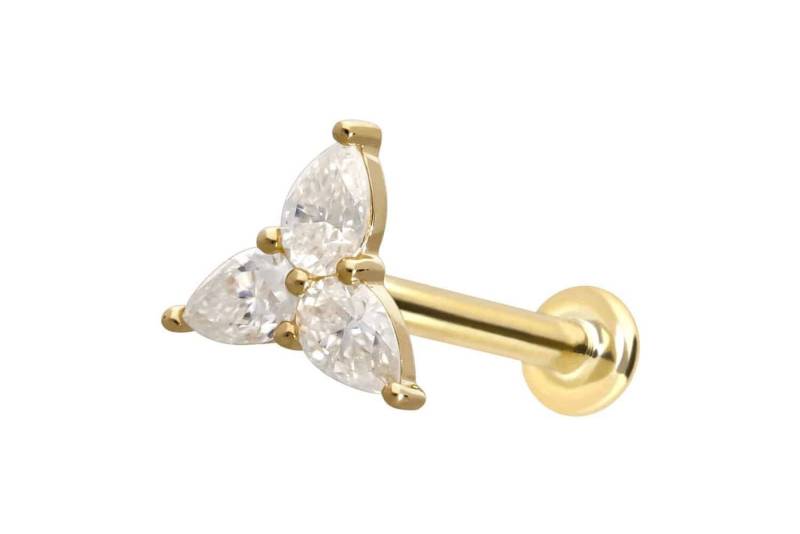 PIERCINGLINE Piercing-Set 14 Karat Gold Labret mit Push Fit MOISSANIT-BLUME (Labrets) von PIERCINGLINE