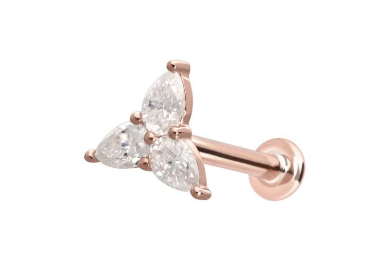 PIERCINGLINE Piercing-Set 14 Karat Gold Labret mit Push Fit MOISSANIT-BLUME (Labrets) von PIERCINGLINE