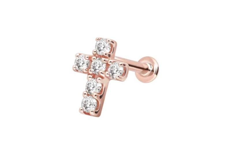PIERCINGLINE Piercing-Set 14 Karat Gold Labret mit Push Fit MOISSANIT-KREUZ (Labrets / 1 Stk) von PIERCINGLINE