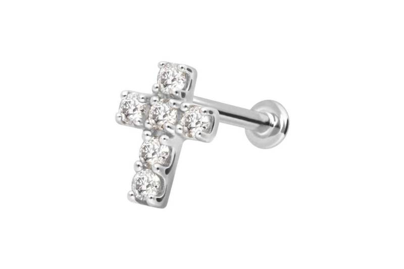 PIERCINGLINE Piercing-Set 14 Karat Gold Labret mit Push Fit MOISSANIT-KREUZ (Labrets / 1 Stk) von PIERCINGLINE