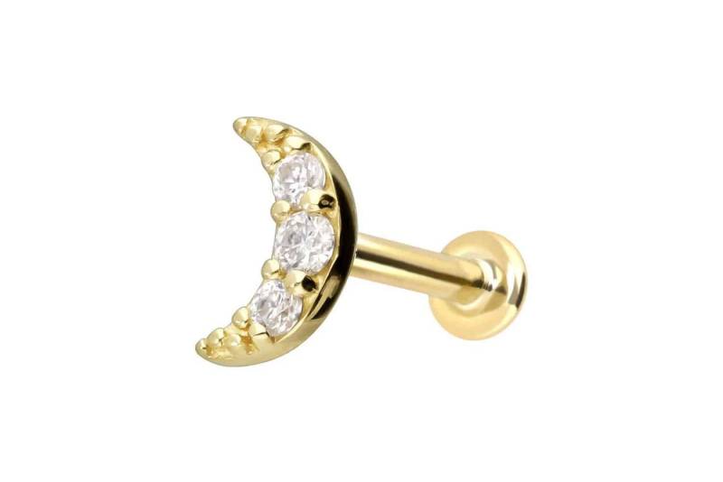 PIERCINGLINE Piercing-Set 14 Karat Gold Labret mit Push Fit MOISSANIT-MOND (Labrets / 1 Stk) von PIERCINGLINE