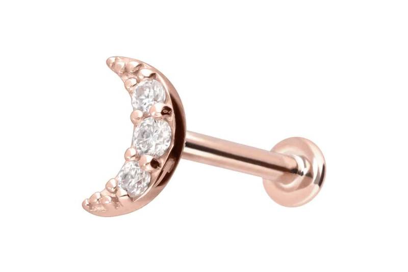 PIERCINGLINE Piercing-Set 14 Karat Gold Labret mit Push Fit MOISSANIT-MOND (Labrets / 1 Stk) von PIERCINGLINE