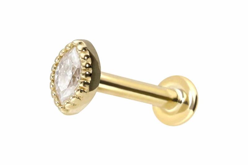 PIERCINGLINE Piercing-Set 14 Karat Gold Labret mit Push Fit MOISSANIT-OVAL (Labrets / 1 Stk) von PIERCINGLINE