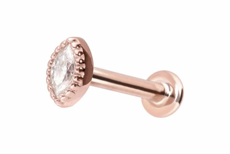 PIERCINGLINE Piercing-Set 14 Karat Gold Labret mit Push Fit MOISSANIT-OVAL (Labrets / 1 Stk) von PIERCINGLINE