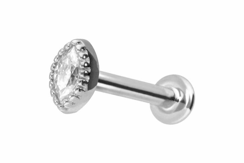 PIERCINGLINE Piercing-Set 14 Karat Gold Labret mit Push Fit MOISSANIT-OVAL (Labrets / 1 Stk) von PIERCINGLINE