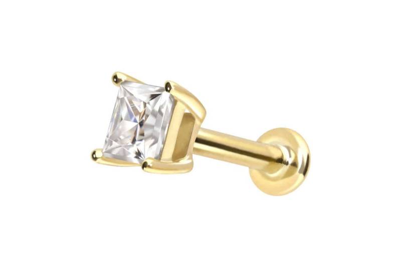 PIERCINGLINE Piercing-Set 14 Karat Gold Labret mit Push Fit MOISSANIT-QUADRAT (Labrets) von PIERCINGLINE