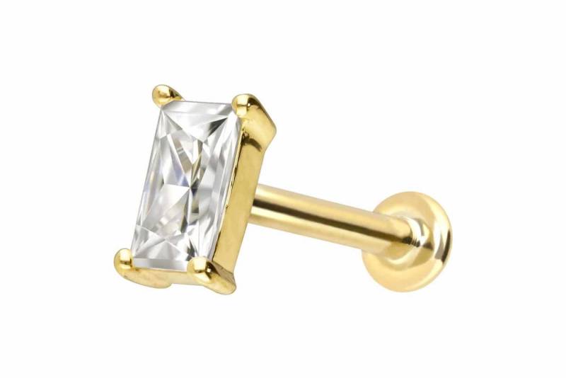 PIERCINGLINE Piercing-Set 14 Karat Gold Labret mit Push Fit MOISSANIT-RECHTECK (Labrets / 1 Stk) von PIERCINGLINE