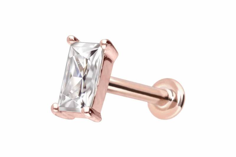 PIERCINGLINE Piercing-Set 14 Karat Gold Labret mit Push Fit MOISSANIT-RECHTECK (Labrets / 1 Stk) von PIERCINGLINE