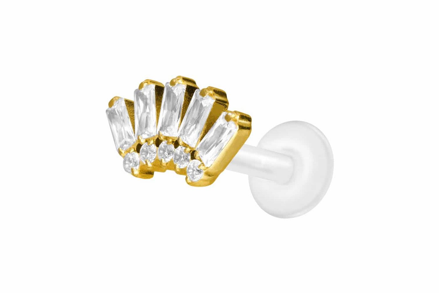 PIERCINGLINE Nasenpiercing PTFE Labret mit Innengewinde + Titan-Aufsatz 10 EINGEFASSTE KRISTALLE (Labrets, 1-tlg) von PIERCINGLINE