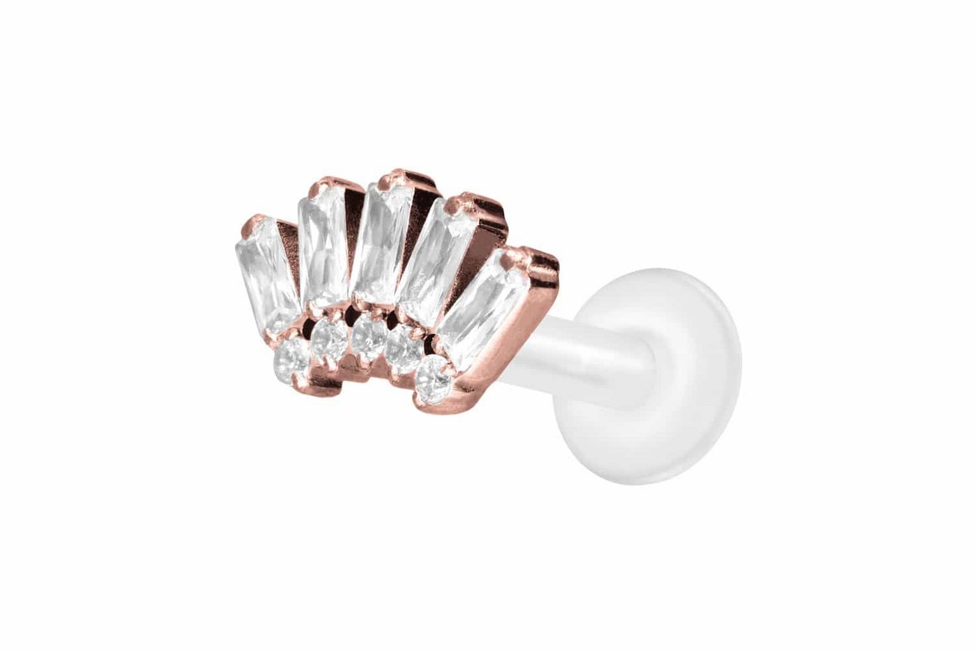 PIERCINGLINE Nasenpiercing PTFE Labret mit Innengewinde + Titan-Aufsatz 10 EINGEFASSTE KRISTALLE (Labrets, 1-tlg) von PIERCINGLINE