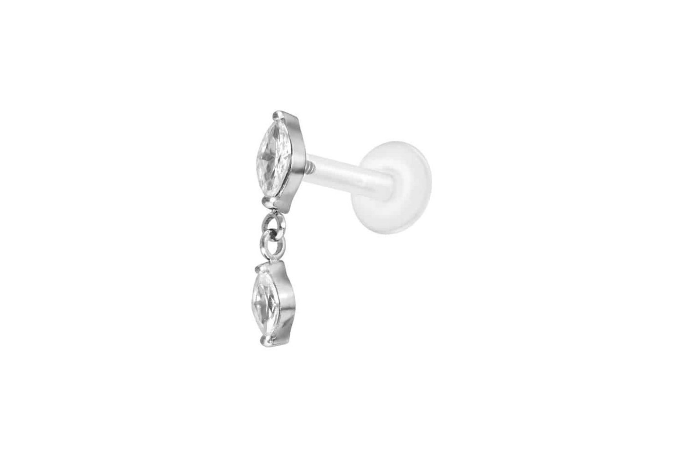 PIERCINGLINE Nasenpiercing PTFE Labret mit Innengewinde + Titan-Aufsatz 2 KRISTALLTROPFEN (Labrets, 1-tlg) von PIERCINGLINE