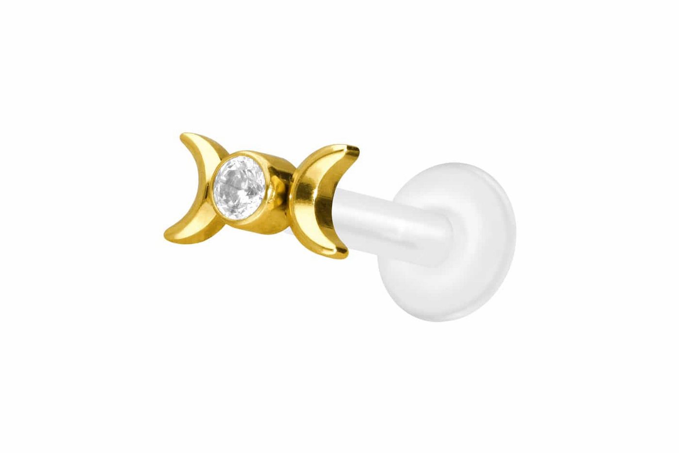 PIERCINGLINE Nasenpiercing PTFE Labret mit Innengewinde + Titan-Aufsatz 2 MONDE + KRISTALL (Labrets, 1-tlg) von PIERCINGLINE