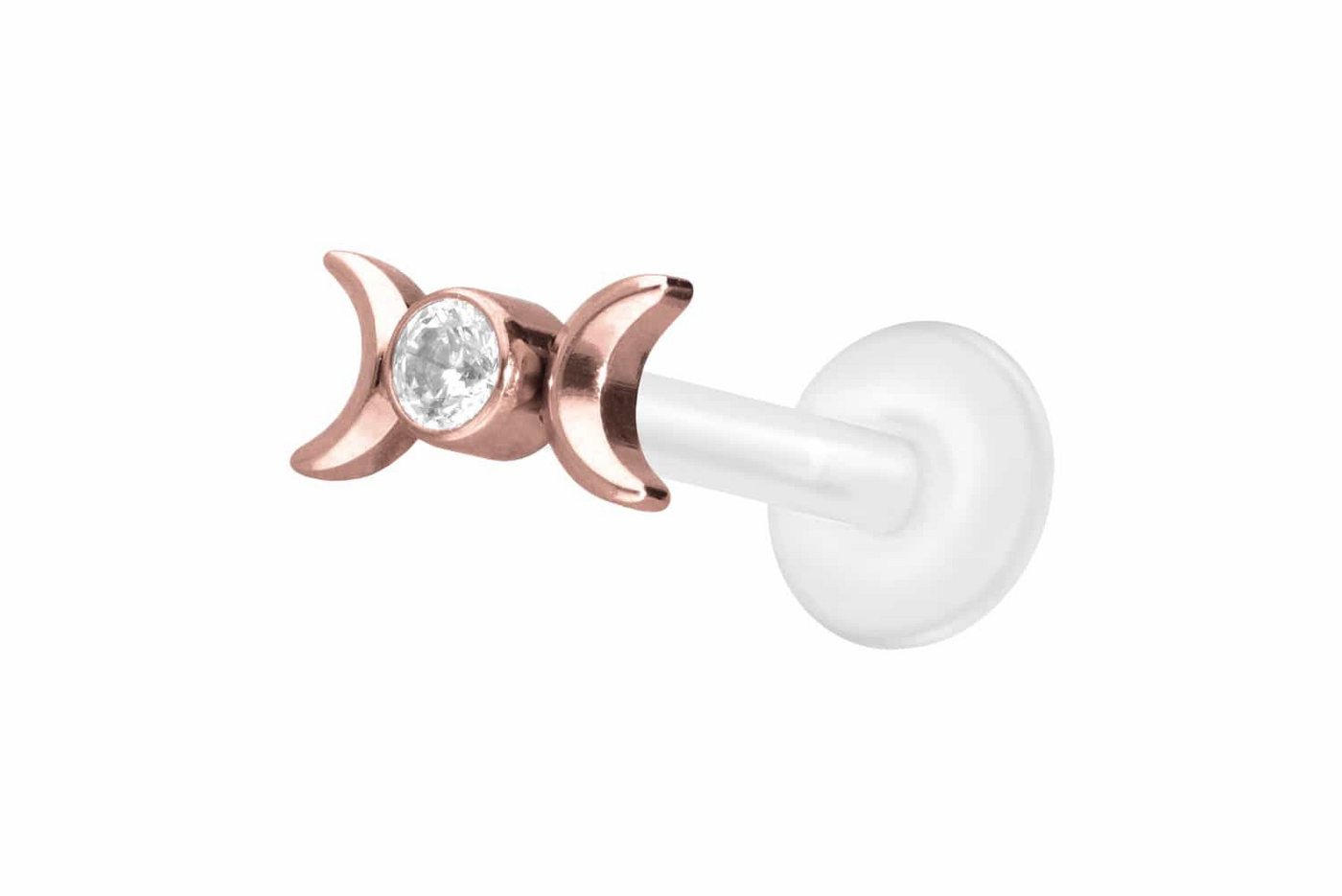 PIERCINGLINE Nasenpiercing PTFE Labret mit Innengewinde + Titan-Aufsatz 2 MONDE + KRISTALL (Labrets, 1-tlg) von PIERCINGLINE