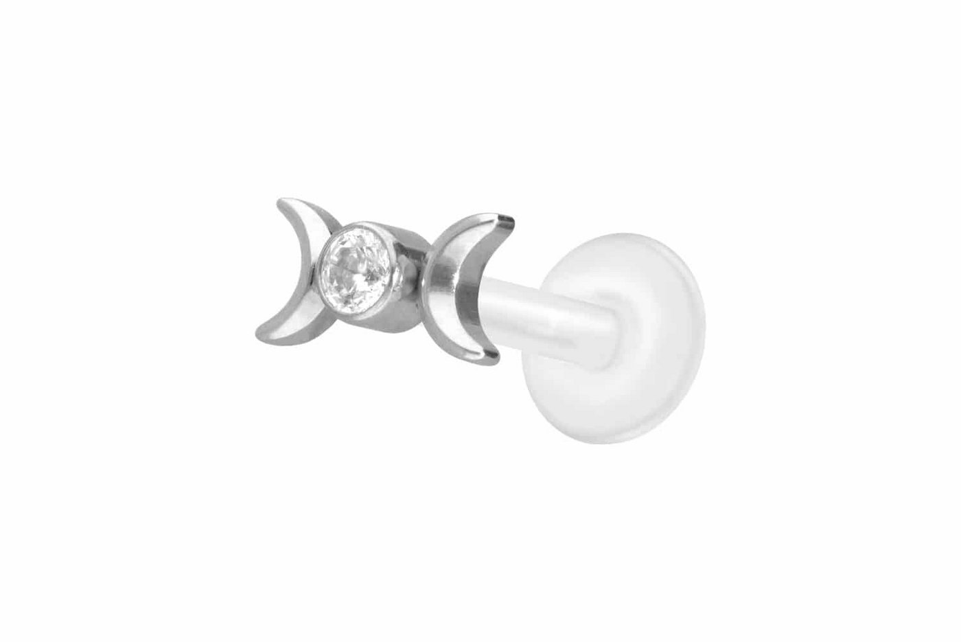 PIERCINGLINE Nasenpiercing PTFE Labret mit Innengewinde + Titan-Aufsatz 2 MONDE + KRISTALL (Labrets, 1-tlg) von PIERCINGLINE