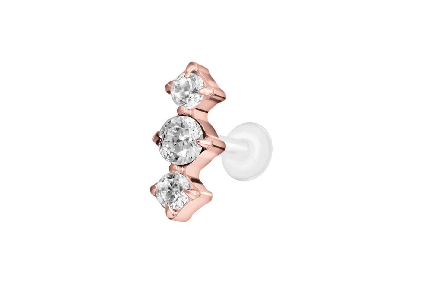 PIERCINGLINE Nasenpiercing PTFE Labret mit Innengewinde + Titan-Aufsatz 3 EINGEFASSTE KRISTALLE (Labrets, 1-tlg) von PIERCINGLINE
