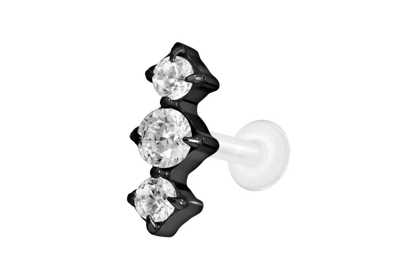 PIERCINGLINE Nasenpiercing PTFE Labret mit Innengewinde + Titan-Aufsatz 3 EINGEFASSTE KRISTALLE (Labrets, 1-tlg) von PIERCINGLINE