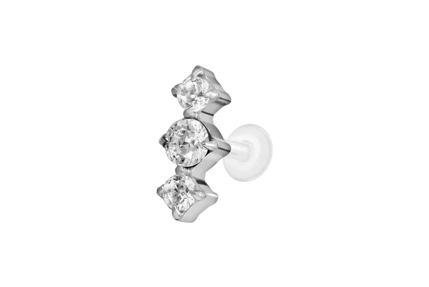 PIERCINGLINE Nasenpiercing PTFE Labret mit Innengewinde + Titan-Aufsatz 3 EINGEFASSTE KRISTALLE (Labrets, 1-tlg) von PIERCINGLINE