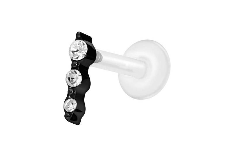 PIERCINGLINE Piercing-Set PTFE Labret mit Innengewinde + Titan-Aufsatz 3 KRISTALLE (Labrets / 1 Stk) von PIERCINGLINE