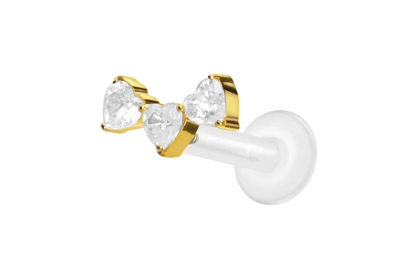 PIERCINGLINE Piercing-Set PTFE Labret mit Innengewinde + Titan-Aufsatz 3 KRISTALLHERZEN (Labrets / 1 Stk) von PIERCINGLINE
