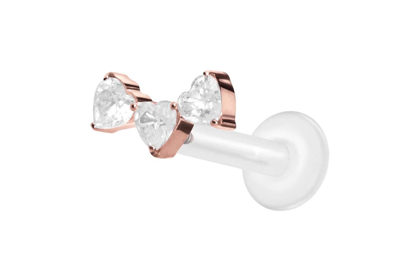 PIERCINGLINE Nasenpiercing PTFE Labret mit Innengewinde + Titan-Aufsatz 3 KRISTALLHERZEN (Labrets, 1-tlg) von PIERCINGLINE
