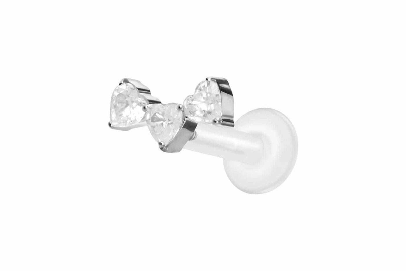 PIERCINGLINE Nasenpiercing PTFE Labret mit Innengewinde + Titan-Aufsatz 3 KRISTALLHERZEN (Labrets, 1-tlg) von PIERCINGLINE