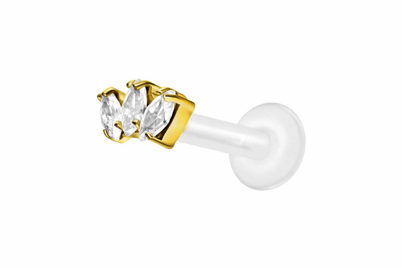 PIERCINGLINE Nasenpiercing PTFE Labret mit Innengewinde + Titan-Aufsatz 3 KRISTALLTROPFEN (Labrets, 1-tlg) von PIERCINGLINE