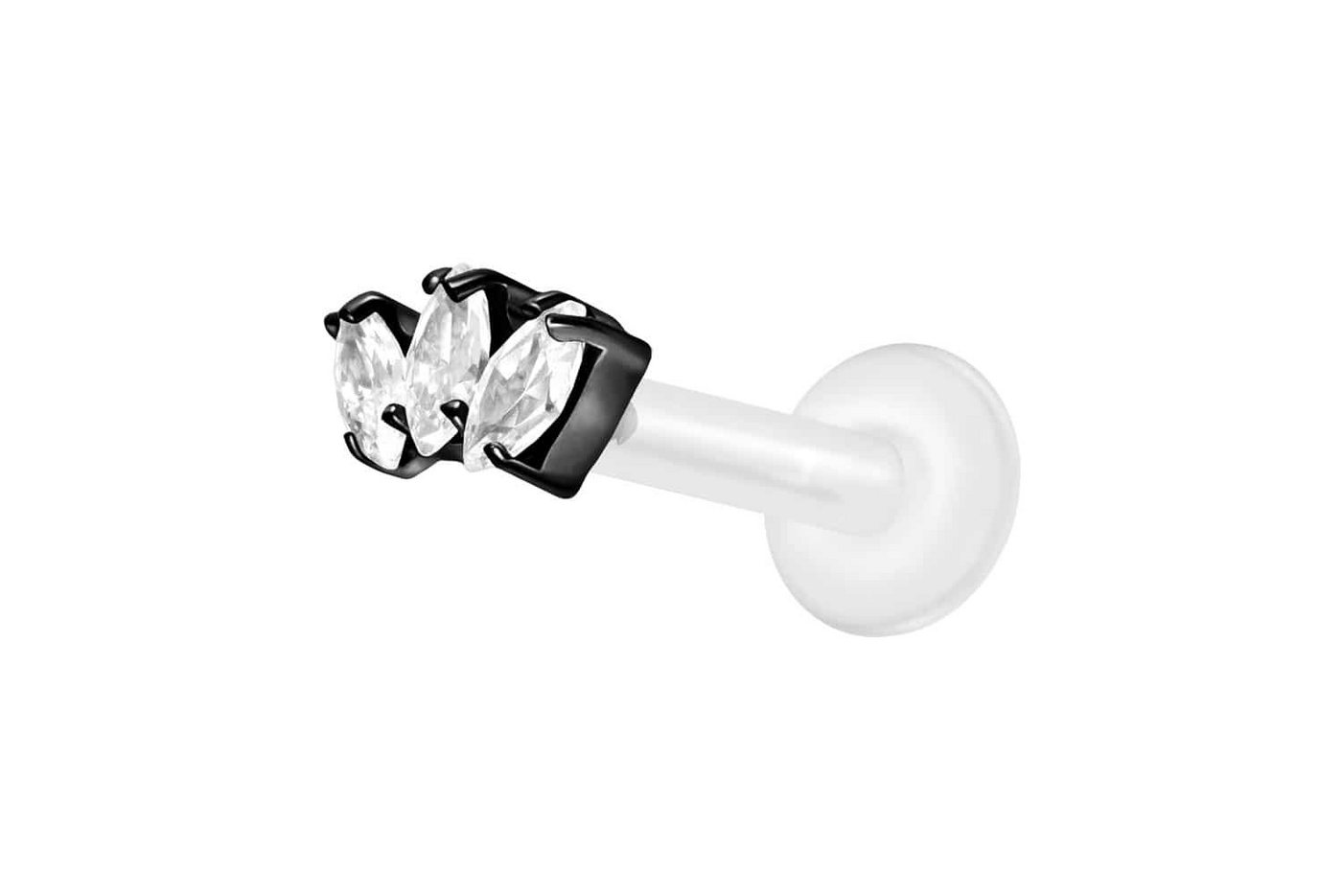 PIERCINGLINE Nasenpiercing PTFE Labret mit Innengewinde + Titan-Aufsatz 3 KRISTALLTROPFEN (Labrets, 1-tlg) von PIERCINGLINE