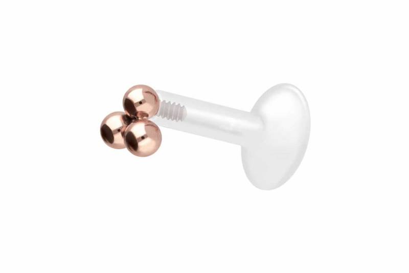 PIERCINGLINE Piercing-Set PTFE Labret mit Innengewinde + Titan-Aufsatz 3 KUGELN (Labrets / 1 Stk) von PIERCINGLINE