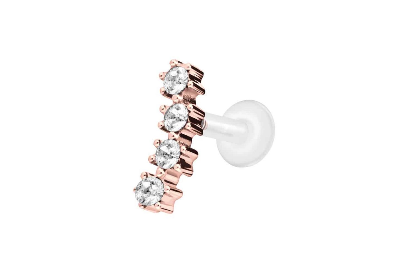 PIERCINGLINE Nasenpiercing PTFE Labret mit Innengewinde + Titan-Aufsatz 4 EINGEFASSTE KRISTALLE (Labrets, 1-tlg) von PIERCINGLINE