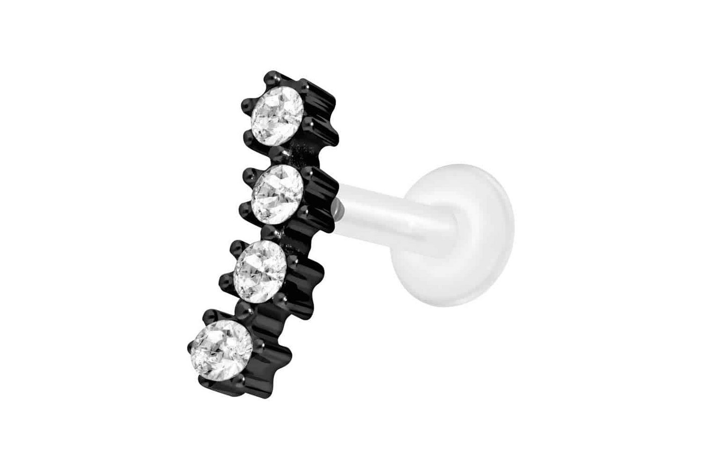 PIERCINGLINE Piercing-Set PTFE Labret mit Innengewinde + Titan-Aufsatz 4 EINGEFASSTE KRISTALLE (Labrets / 1 Stk) von PIERCINGLINE