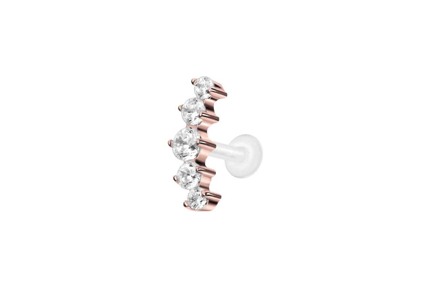 PIERCINGLINE Nasenpiercing PTFE Labret mit Innengewinde + Titan-Aufsatz 5 EINGEFASSTE KRISTALLE (Labrets, 1-tlg) von PIERCINGLINE