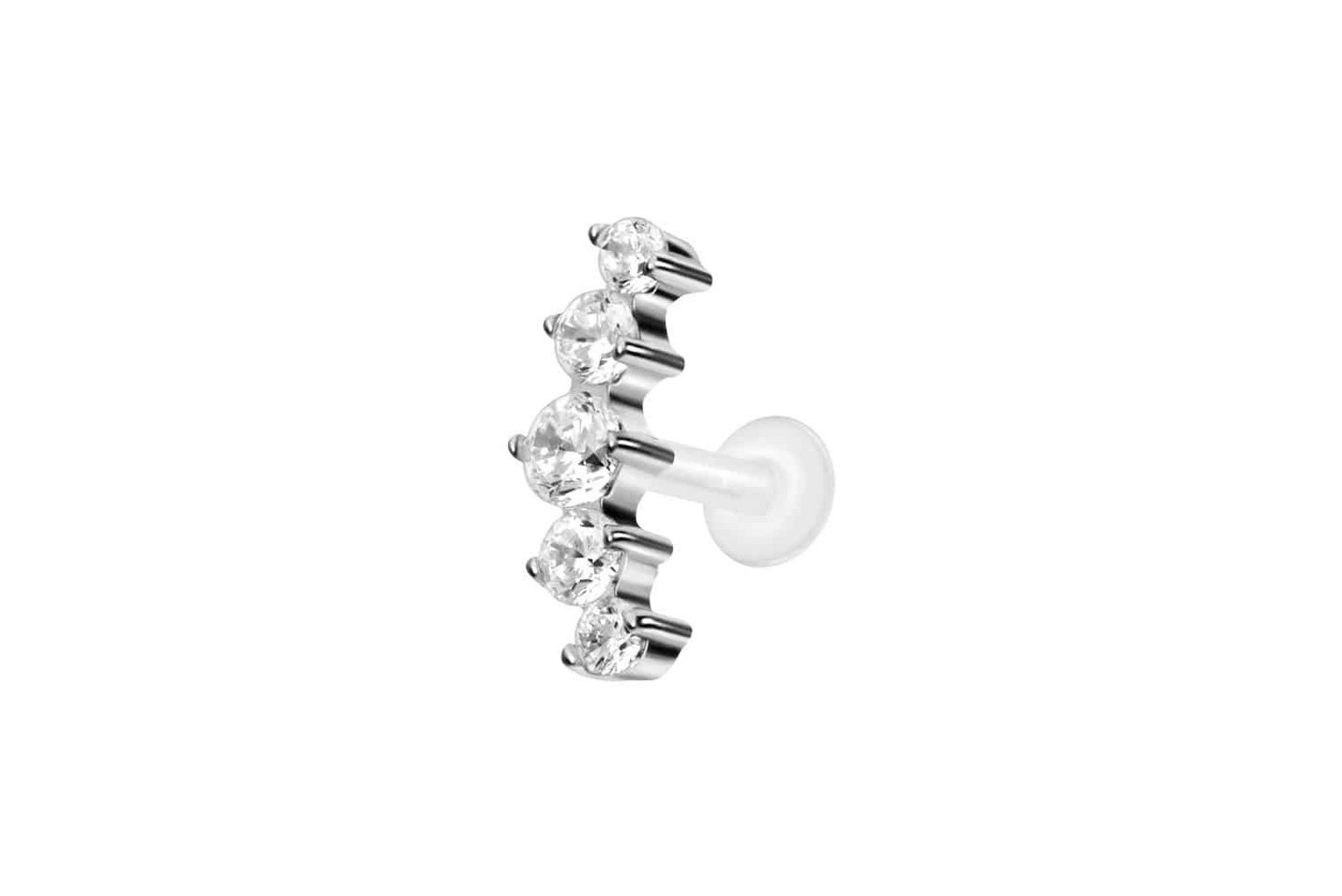 PIERCINGLINE Nasenpiercing PTFE Labret mit Innengewinde + Titan-Aufsatz 5 EINGEFASSTE KRISTALLE (Labrets, 1-tlg) von PIERCINGLINE