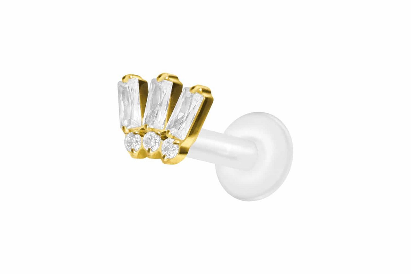 PIERCINGLINE Nasenpiercing PTFE Labret mit Innengewinde + Titan-Aufsatz 6 EINGEFASSTE KRISTALLE (Labrets, 1-tlg) von PIERCINGLINE