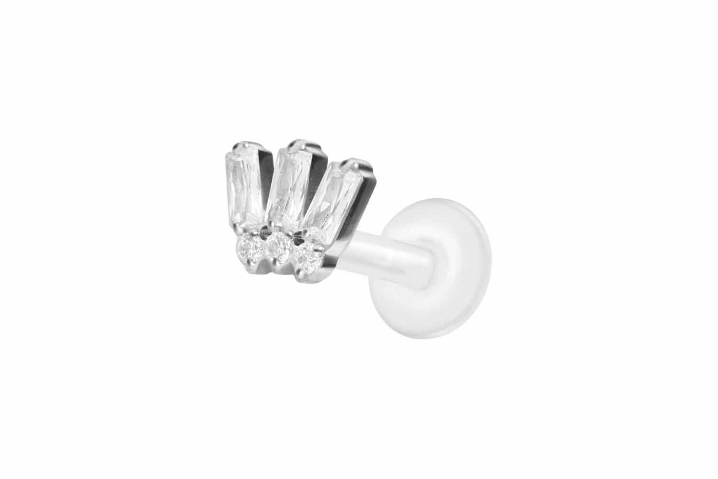 PIERCINGLINE Nasenpiercing PTFE Labret mit Innengewinde + Titan-Aufsatz 6 EINGEFASSTE KRISTALLE (Labrets, 1-tlg) von PIERCINGLINE