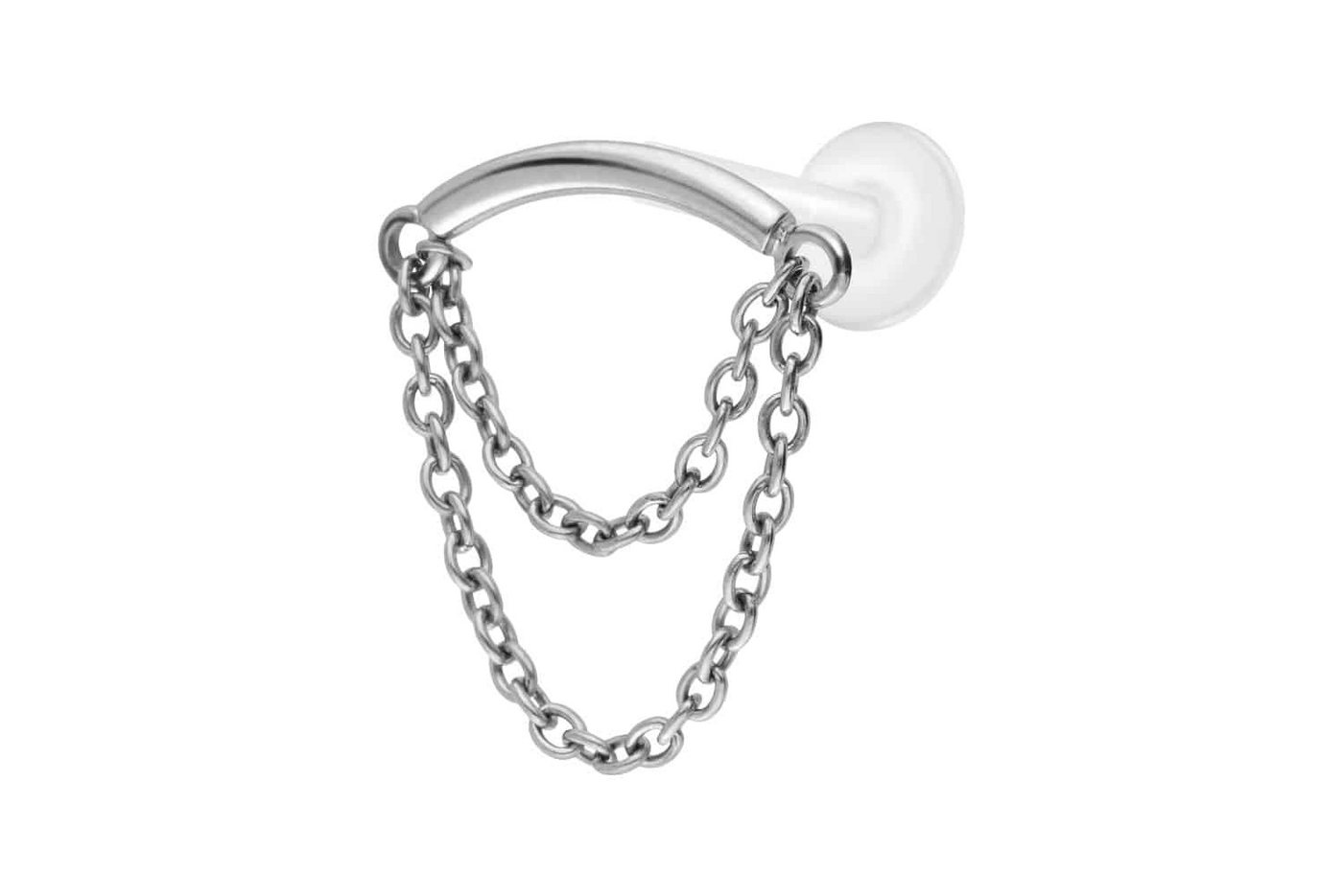 PIERCINGLINE Nasenpiercing PTFE Labret mit Innengewinde + Titan-Aufsatz BOGEN + 2 KETTEN (Labrets, 1-tlg) von PIERCINGLINE