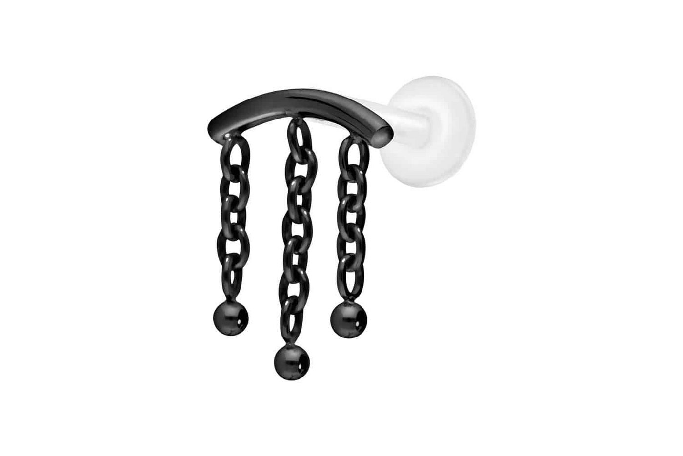 PIERCINGLINE Piercing-Set PTFE Labret mit Innengewinde + Titan-Aufsatz BOGEN + 3 KETTEN (Labrets / 1 Stk) von PIERCINGLINE