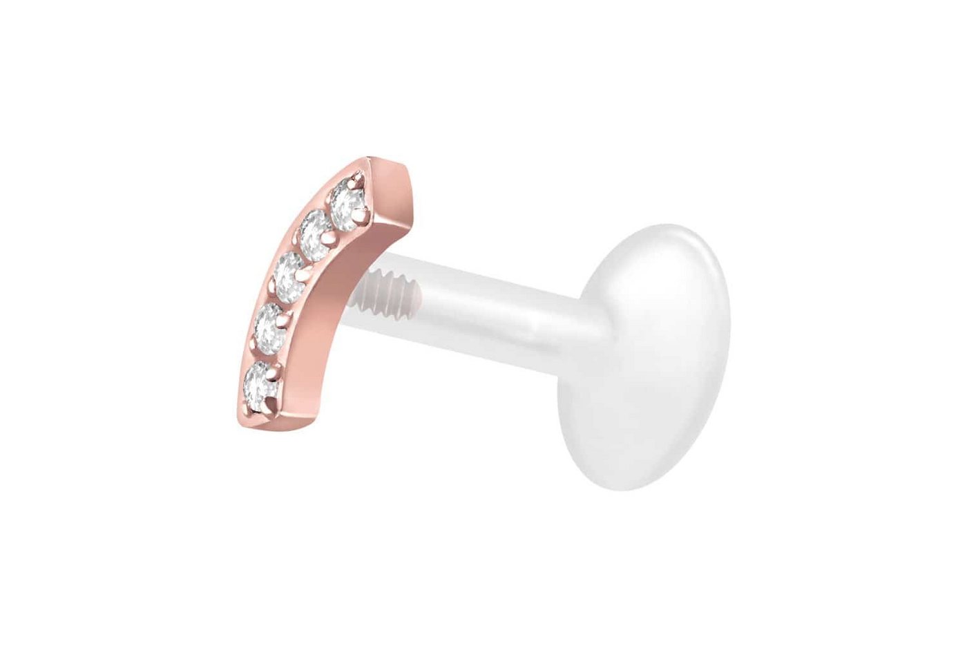 PIERCINGLINE Nasenpiercing PTFE Labret mit Innengewinde + Titan-Aufsatz BOGEN + 5 KRISTALLE (Labrets, 1-tlg) von PIERCINGLINE