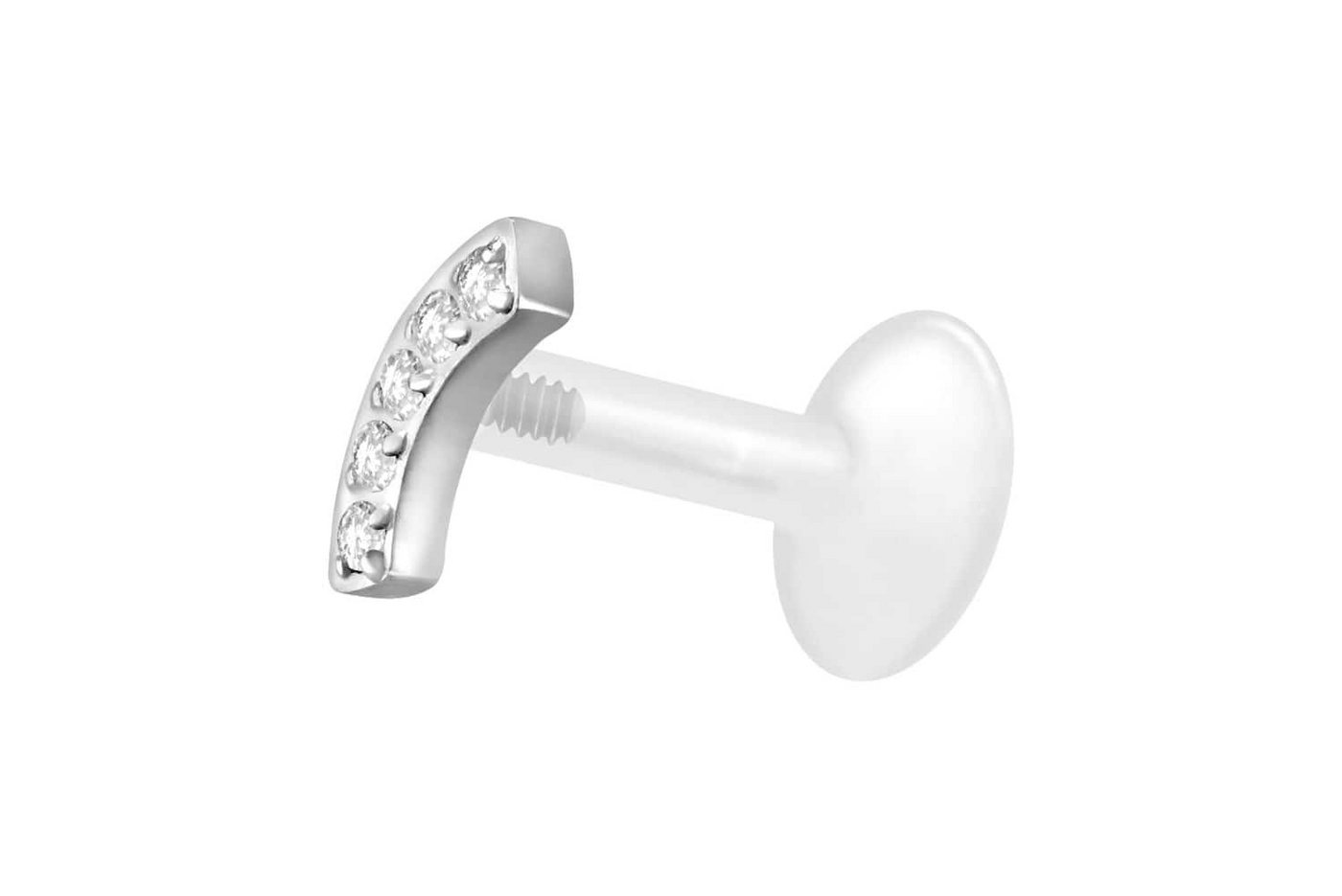 PIERCINGLINE Nasenpiercing PTFE Labret mit Innengewinde + Titan-Aufsatz BOGEN + 5 KRISTALLE (Labrets, 1-tlg) von PIERCINGLINE